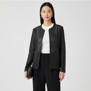 Lafayette 148 Black Leather Jacket, Luxurious Cutout Leather Drapes Beautifully